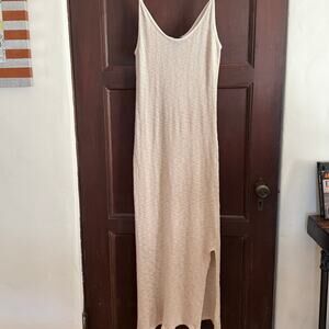 MAJORELLE | Cream / Natural Cotton Blend Knit Scoop Neck Midi Sun Dress | Small